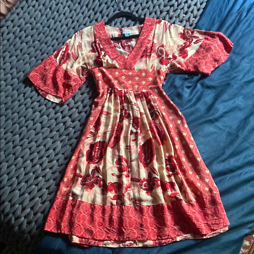 Anthropologie Plenty by Tracy Reese Red and Cream Silk Sundress Size 0